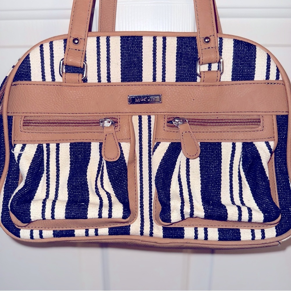 Multi Sac Tan and Navy Striped Satchel